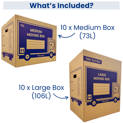 20 Pack Cardboard Moving Boxes Set - 10 Medium + 10 Large
